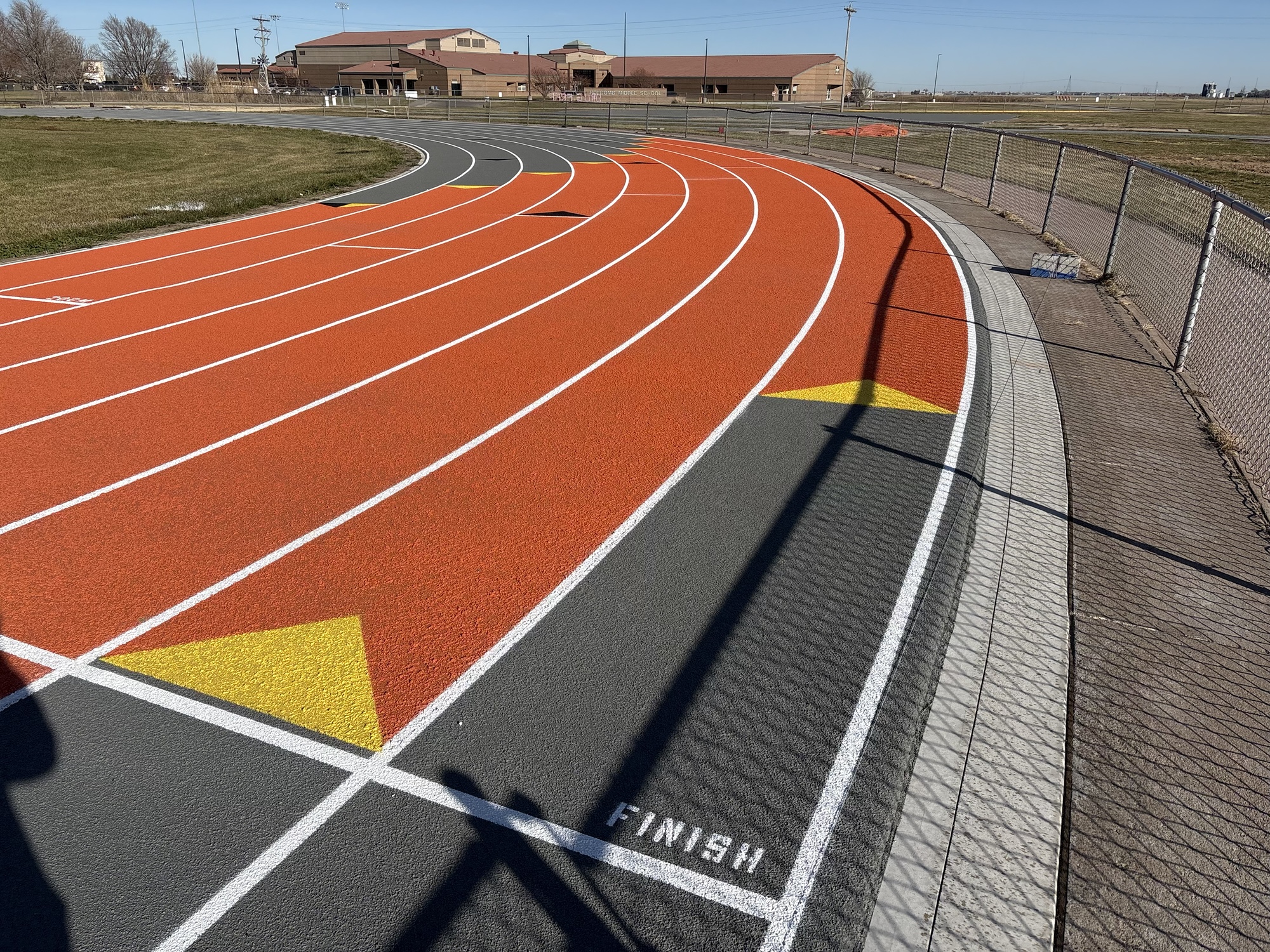 Close up of Holcomb High School Track finish lines
