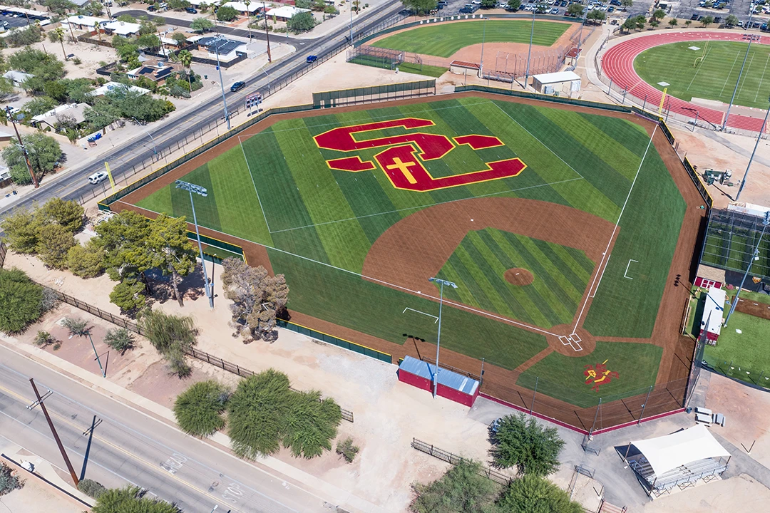 Aerial view of the Salpointe Catholic High School multi sport field from west side